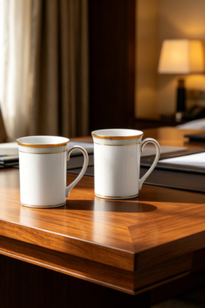 Pair of 10.5oz Fine Porcelain Mugs, Hampshire Gold
