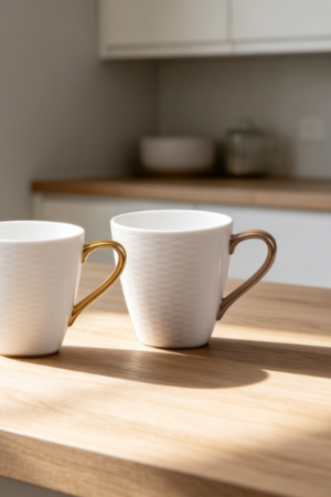 Pair of 10oz Fine Porcelain Mugs, Ami with Gold and Silver Trim