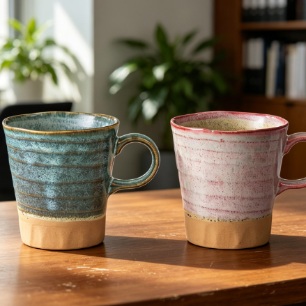 Set of 2 Ceramic Mugs, 11.2oz Each, in Wooden Box - Image 2