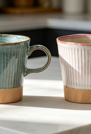 Set of 2 Ceramic Mugs, 11.2oz Each, in Wooden Box