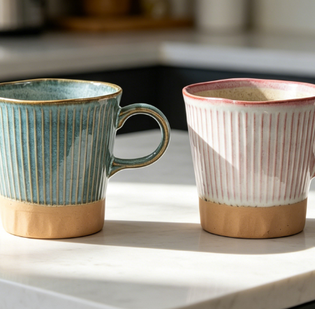 Set of 2 Ceramic Mugs, 11.2oz Each, in Wooden Box