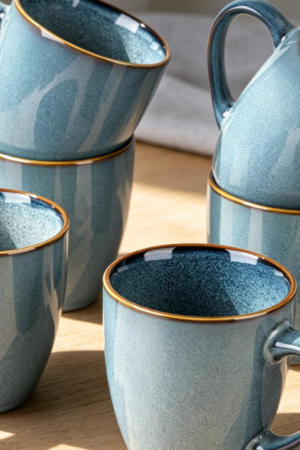 Lightweight Stoneware Mug Set of 6, 12oz for Latte, Tea, Beer or Hot Cocoa, Dishwasher & Microwave Safe