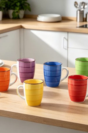 Set of 6 Warm Color Ceramic Mugs, 12oz Each, for Cappuccino, Latte, Tea or Cocoa