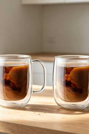 Set of 2 Double-Wall Glass Mugs, 11.8oz Each, Insulated with Handle, Microwave Safe