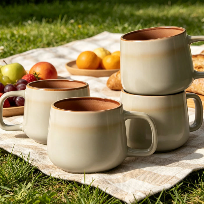 Lead-Free 12oz Ceramic Mug Set of 4, Non-Toxic, Comfortable Handle, Microwave & Dishwasher Safe, Nordic Style for Tea and Latte, Ash Color - Image 2