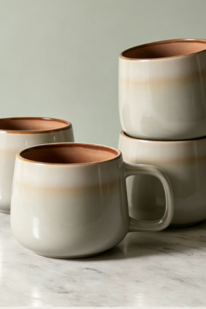 Lead-Free 12oz Ceramic Mug Set of 4, Non-Toxic, Comfortable Handle, Microwave & Dishwasher Safe, Nordic Style for Tea and Latte, Ash Color