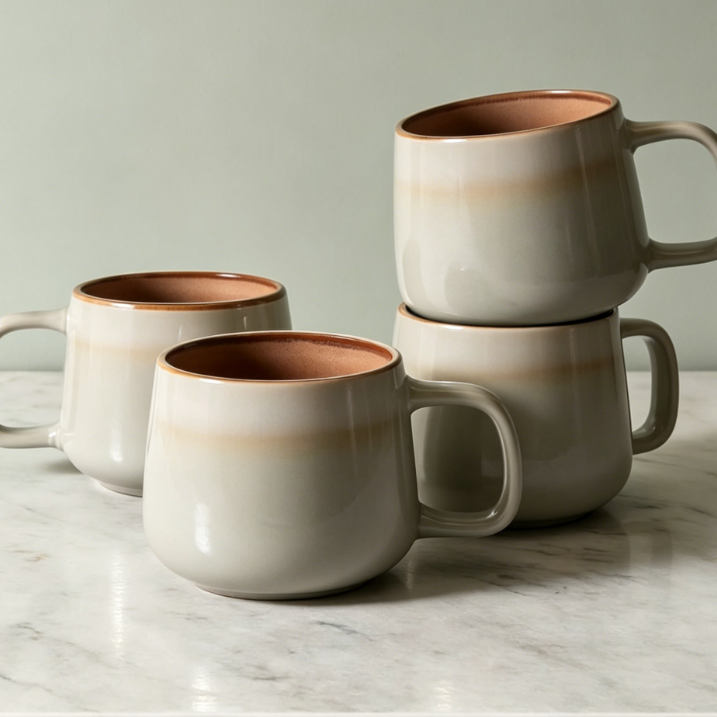 Lead-Free 12oz Ceramic Mug Set of 4, Non-Toxic, Comfortable Handle, Microwave & Dishwasher Safe, Nordic Style for Tea and Latte, Ash Color
