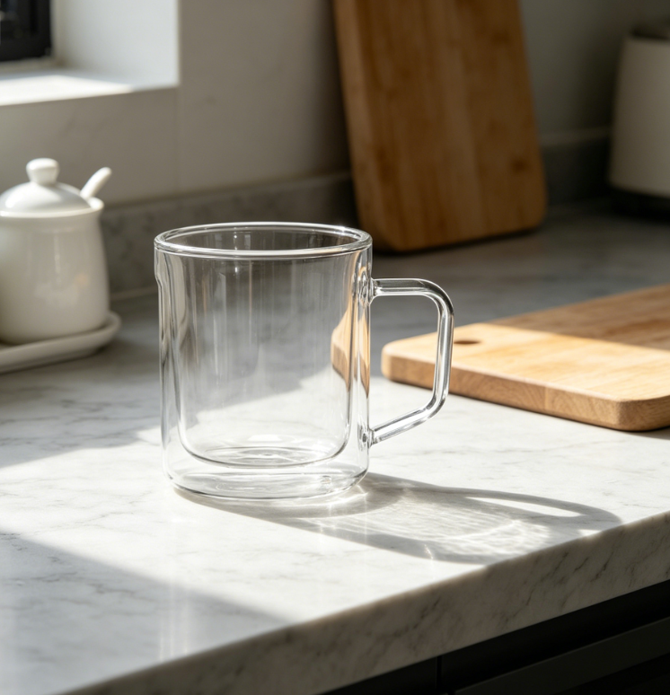 Set of 2 Clear Glass Mugs