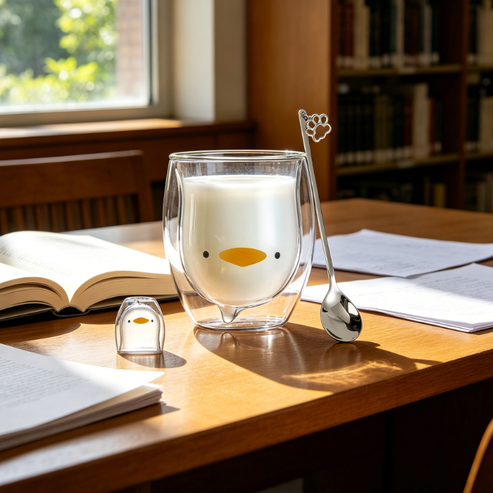 Cute Double-Wall Insulated Glass Mug, Duck Shape, for Espresso, Coffee or Tea - Image 2