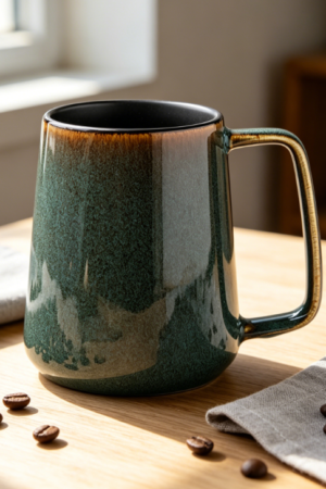 Large 24oz Ceramic Mug with Big Handle, for Office and Home, Microwave & Dishwasher Safe, Green