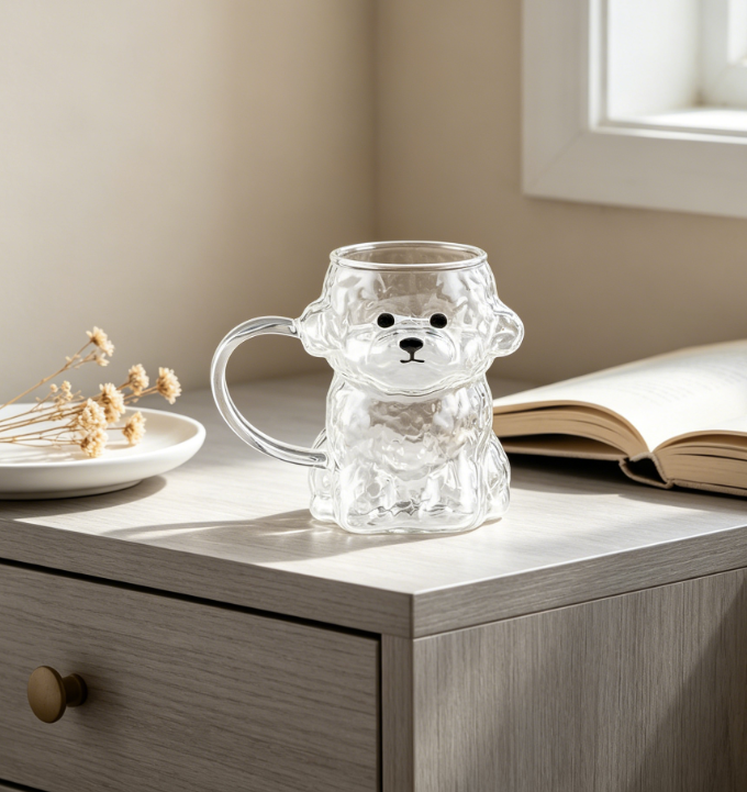 Large Die-Cut Glass Mug, 12.8oz, Toy Poodle Design, for Birthday or New Year