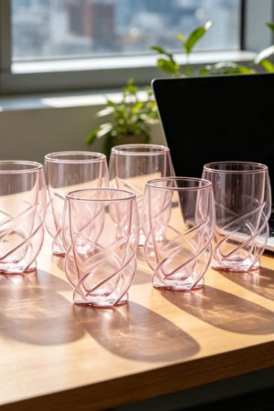 Set of 6 Double-Wall Glass Mugs, 9.6oz Each, Transparent Pink, Thermal, Dishwasher Safe