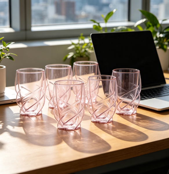 Set of 6 Double-Wall Glass Mugs, 9.6oz Each, Transparent Pink, Thermal, Dishwasher Safe