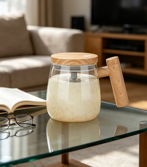 Self-Stirring Electric Glass Mug, High Borosilicate, for Coffee, Milk or Protein Powder, with Rotating Mixer - Image 2