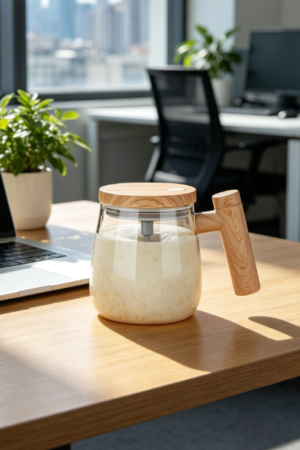 Self-Stirring Electric Glass Mug, High Borosilicate, for Coffee, Milk or Protein Powder, with Rotating Mixer