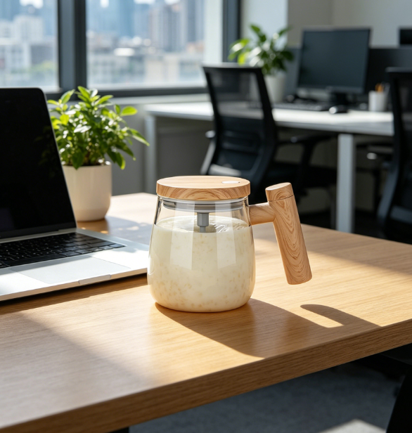 Self-Stirring Electric Glass Mug, High Borosilicate, for Coffee, Milk or Protein Powder, with Rotating Mixer