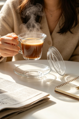 Glass Tea Infuser with Universal Lid/Coaster, for Loose Tea Leaves, Microwave & Dishwasher Safe, Compatible with Mugs