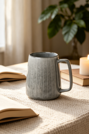 Large 24oz Ceramic Mug with Big Handle, for Office and Home, Microwave & Dishwasher Safe, Gray